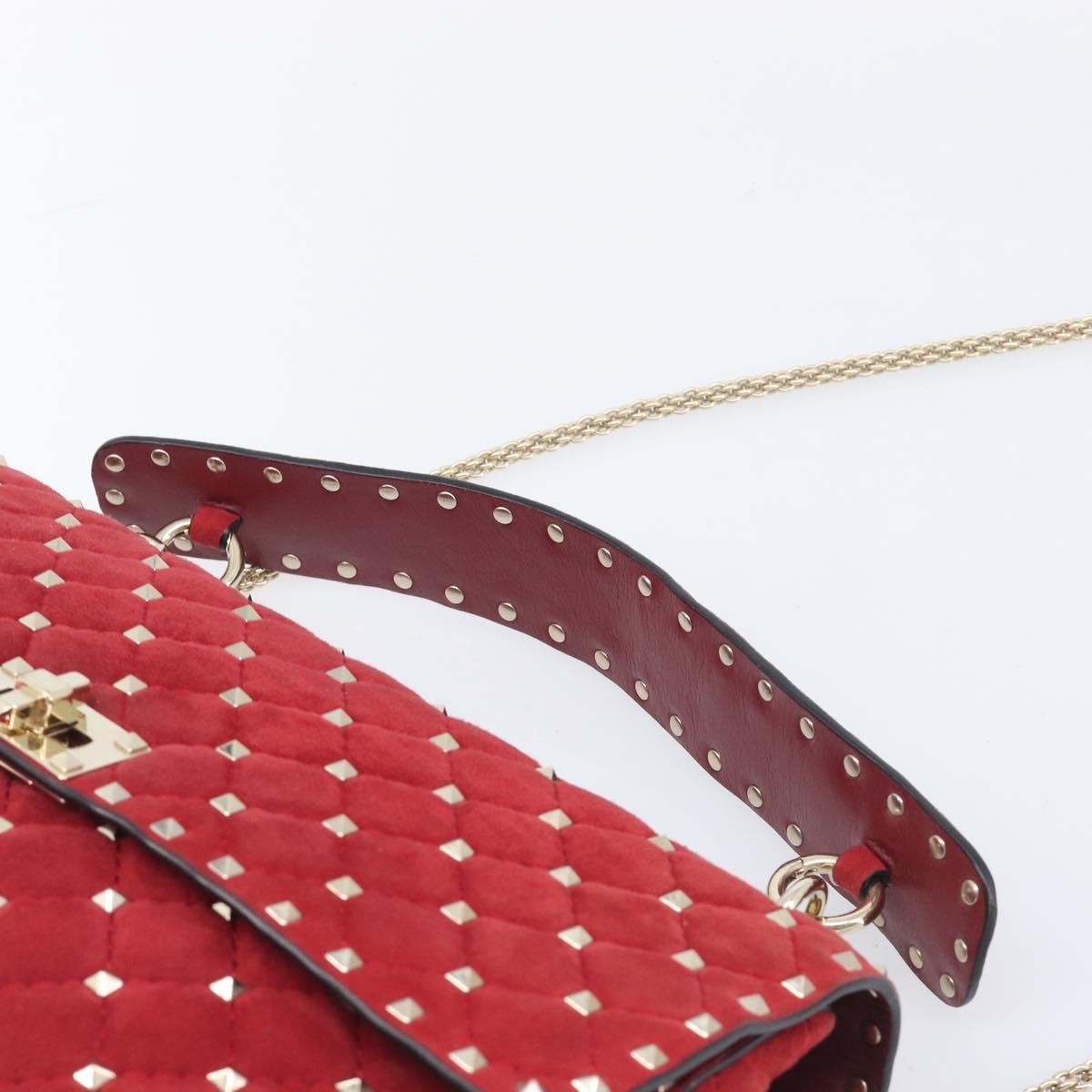 Valentino Garavani Rockstud Spike Flap Quilted Suede Red Suede Handbag (Pre-Owned)