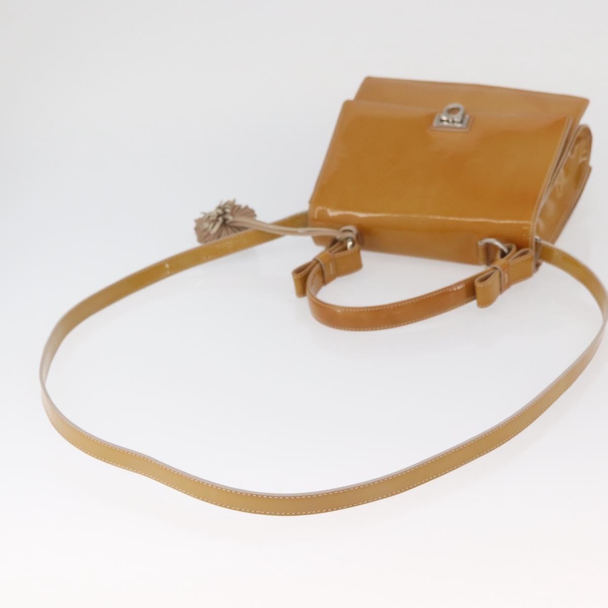 Salvatore Ferragamo Gancini Patent Leather Beige Patent_Leather Handbag (Pre-Owned)