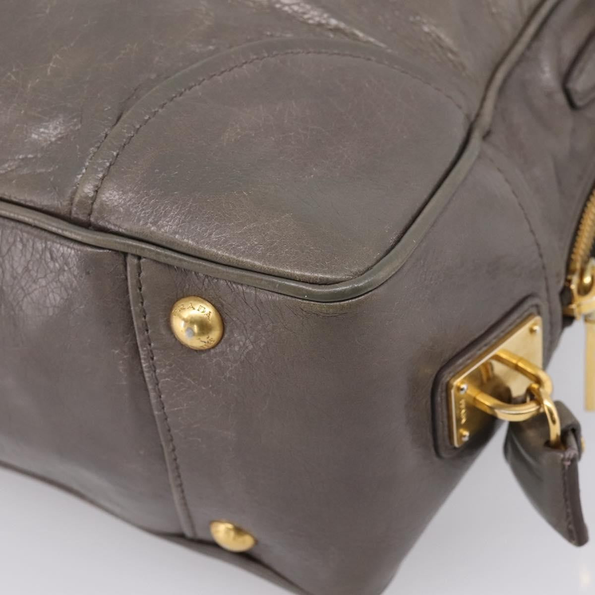 Prada Convertible Bauletto Vitello Shine Gray Leather Handbag (Pre-Owned)