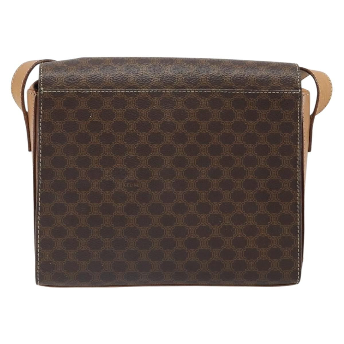 Celine Vintage Macadam Circle Logo Canvas And Leather Brown Canvas Shoulder Bag Bag (Pre-Owned)