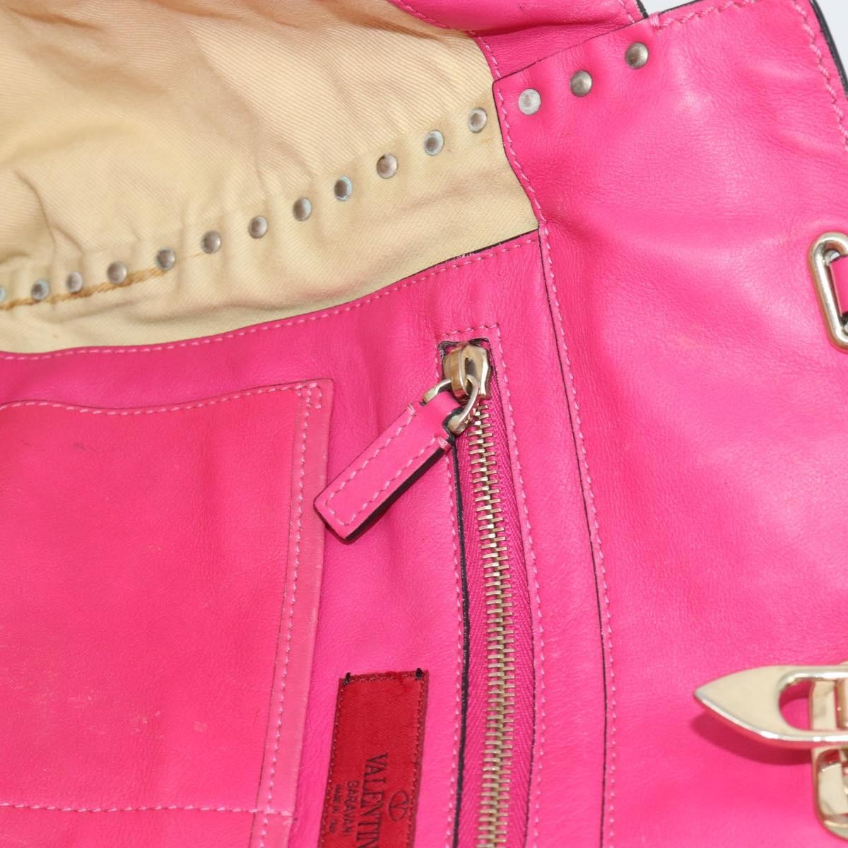 Valentino Garavani Rockstud Tote Textured Leather Pink Leather Tote Bag Bag (Pre-Owned)