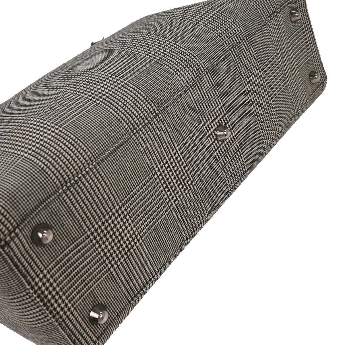 Christian Dior Vintage Lady Dior Houndstooth Canvas Black Canvas Handbag (Pre-Owned)