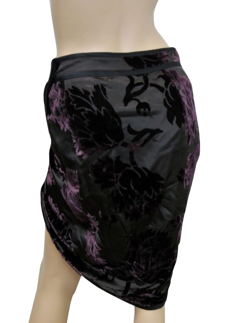 Gucci Women's Velvet Flowers Purple Silk Viscose Satin Gathered Wrap Skirt 300624