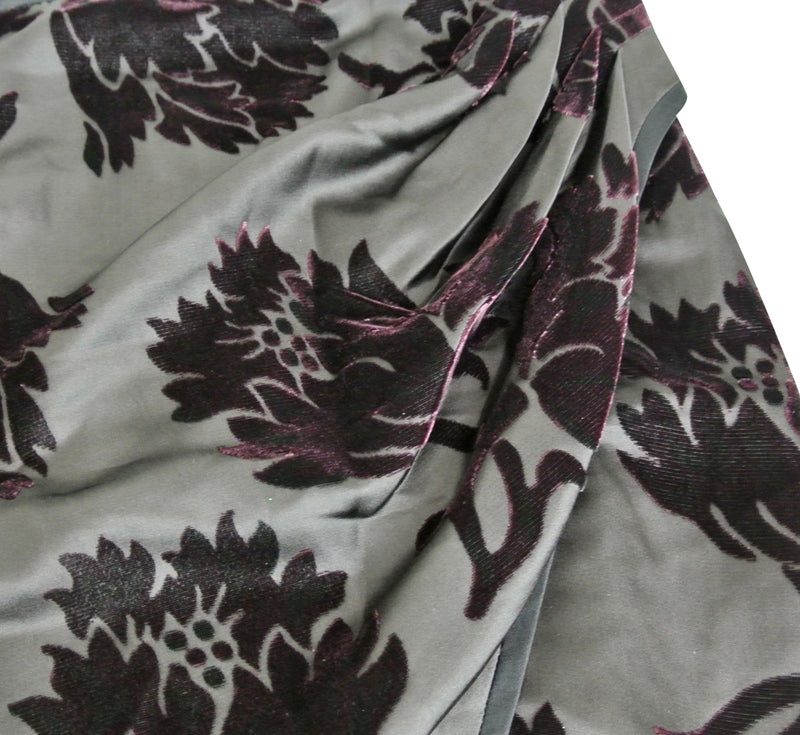 Gucci Women's Velvet Flowers Purple Silk Viscose Satin Gathered Wrap Skirt 300624