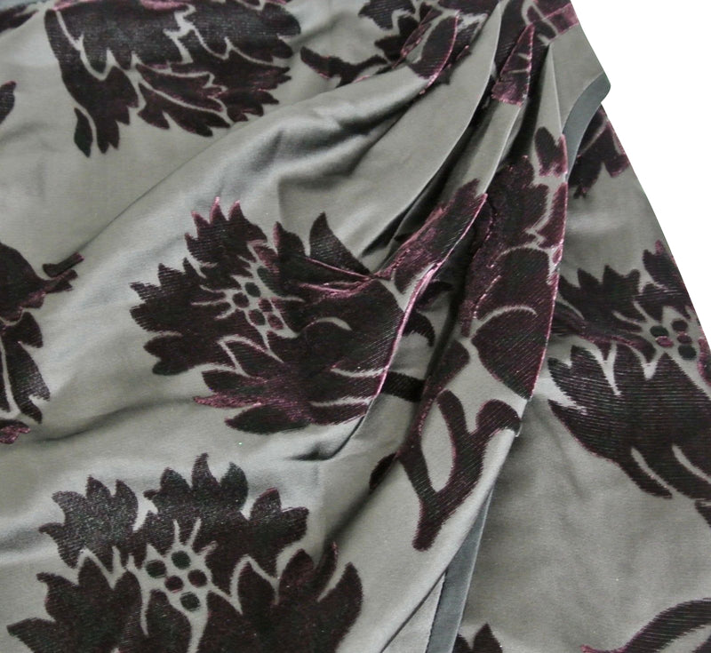 Gucci Women's Velvet Flowers Purple Silk Viscose Satin Gathered Wrap Skirt
