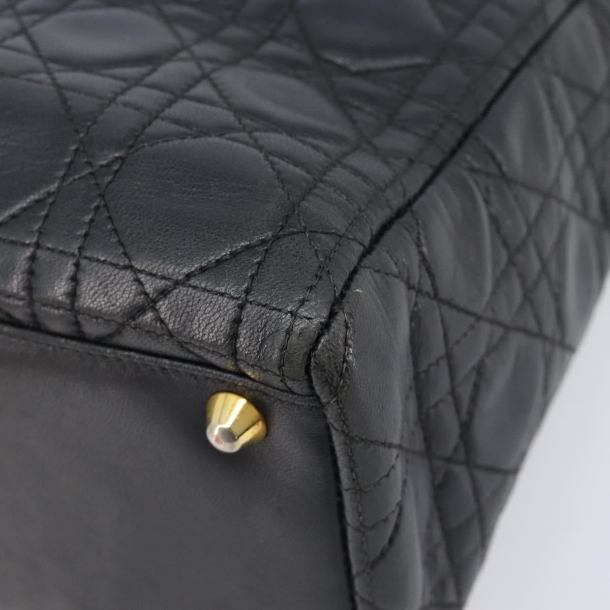 Christian Dior Vintage Lady Dior Cannage Quilt Lambskin Black Leather Handbag (Pre-Owned)