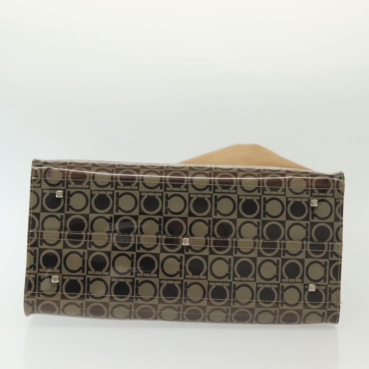 Salvatore Ferragamo Gancini Tote Vinyl Brown Synthetic Tote Bag Bag (Pre-Owned)