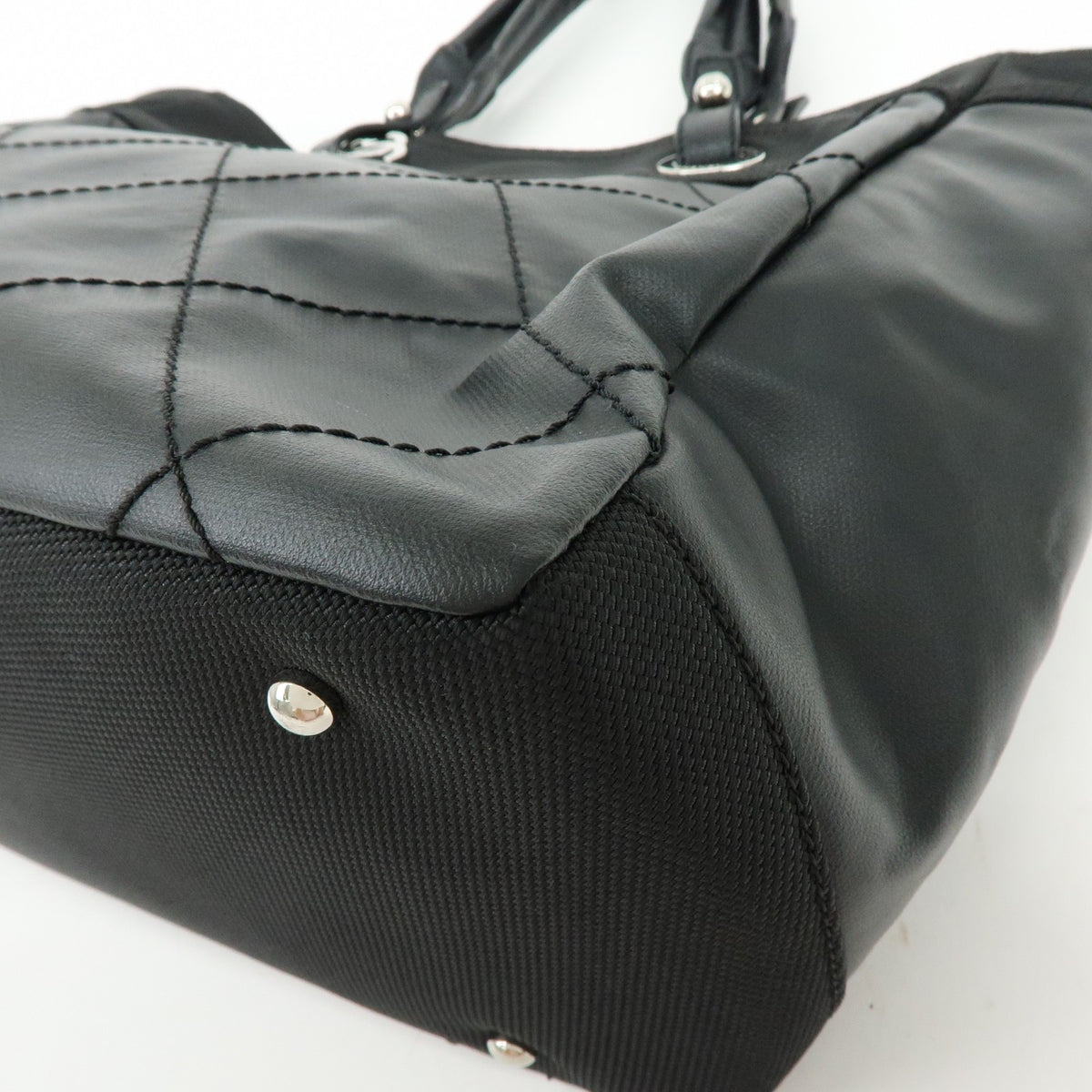 Chanel Biarritz Quilted Coated Canvas Black Leather Tote Bag Bag (Pre-Owned)