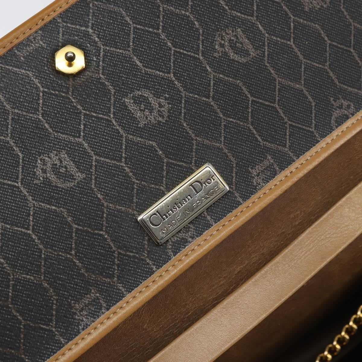 Christian Dior Vintage Honeycomb Chain Canvas Black Canvas Shoulder Bag Bag (Pre-Owned)
