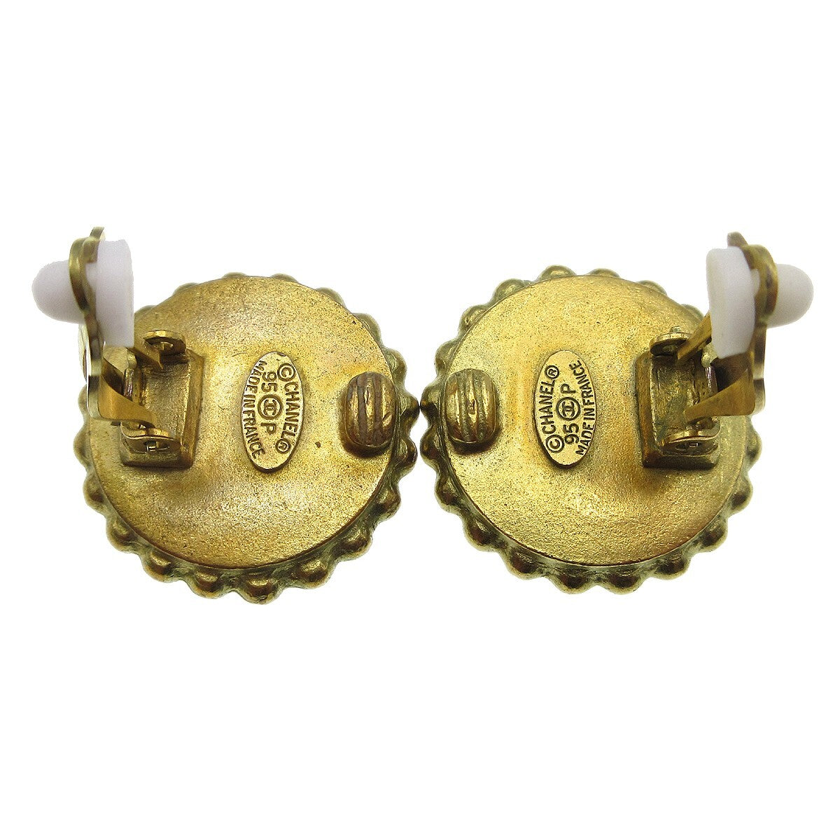 Chanel Cc Round Metal Black Gold_Plated Earrings Jewelry (Pre-Owned)
