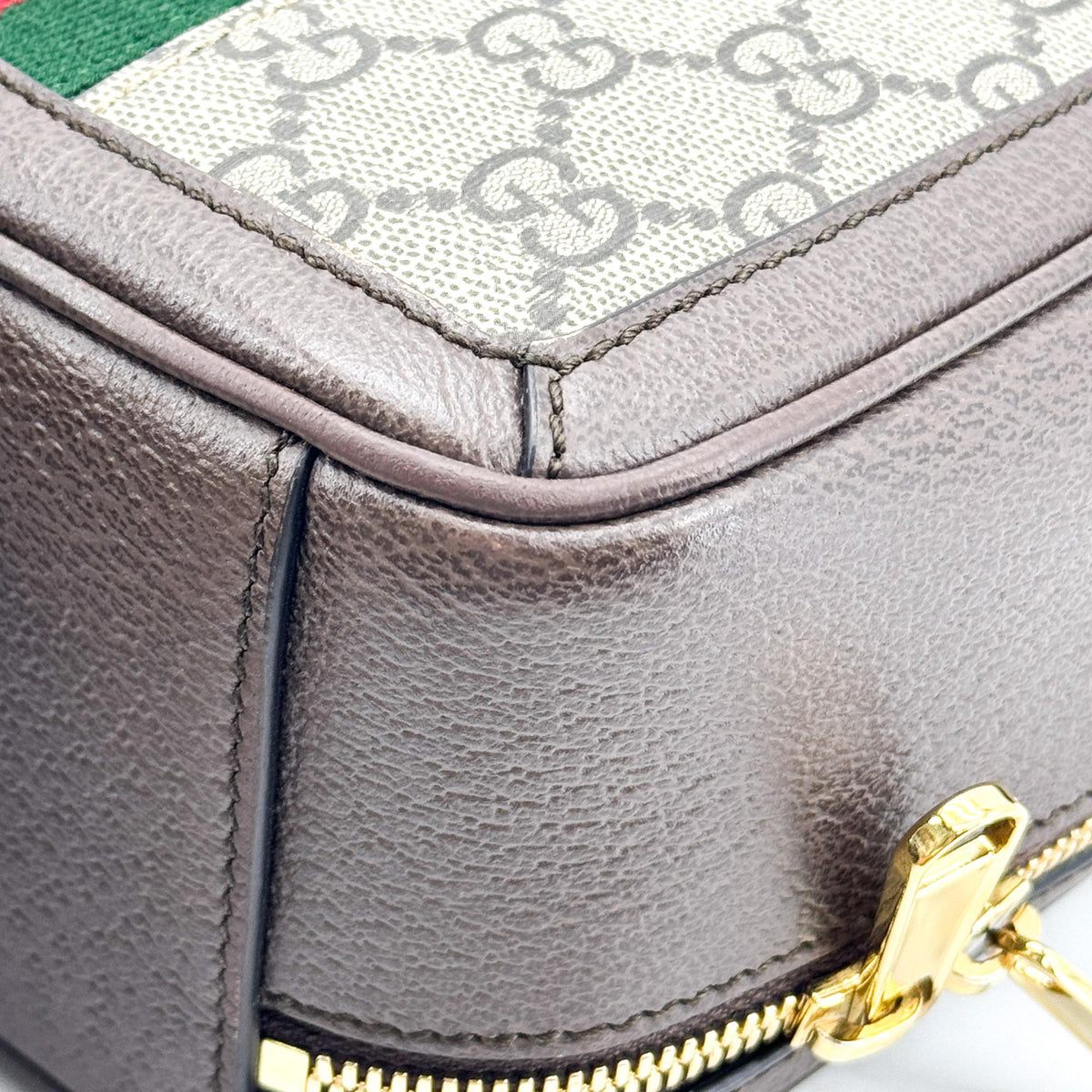 Gucci Ophidia Zip Around Top Handle Gg Coated Canvas With Leather Brown Canvas Handbag (Pre-Owned)
