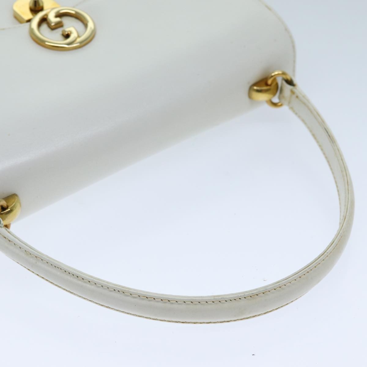 Gucci 1973 Flap Top Handle Leather White Leather Handbag (Pre-Owned)