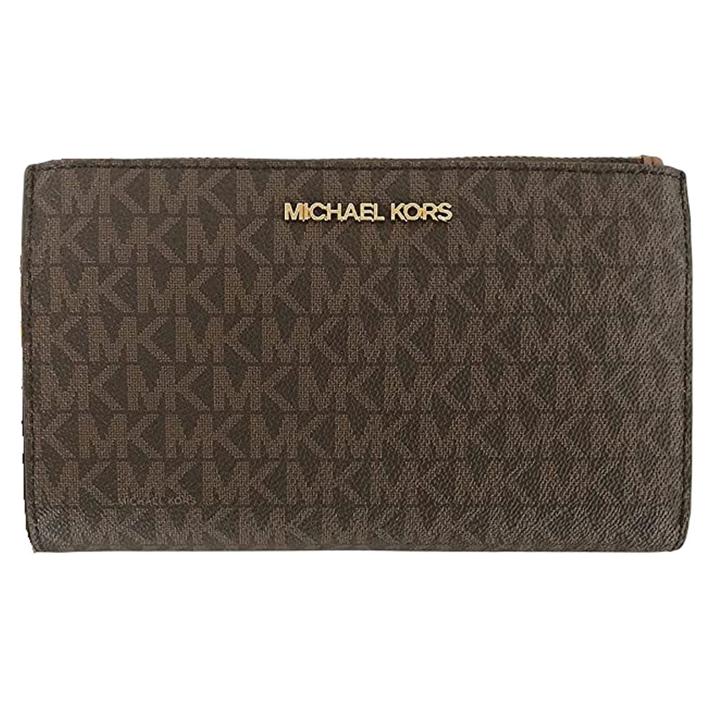 Michael Kors Women's Jet Set Travel MK Signature Double Zip Wristlet Wallet