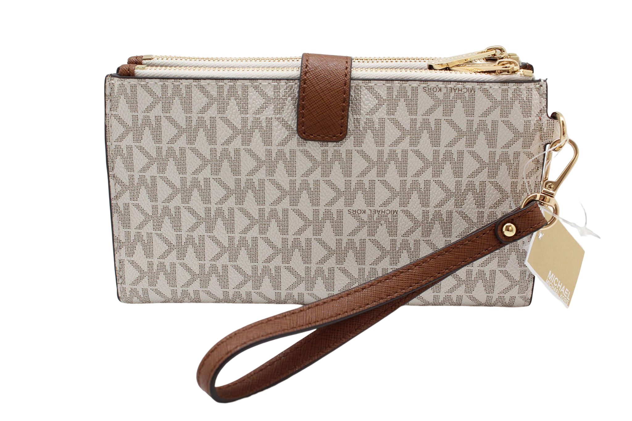 Michael Kors Women's Jet Set Travel MK Signature Double Zip Wristlet Wallet