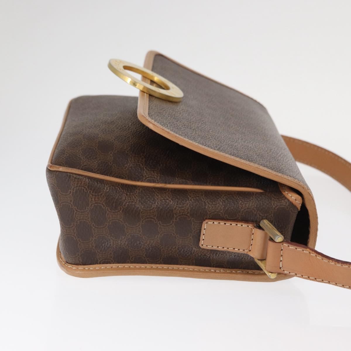 Celine Vintage Macadam Circle Logo Canvas And Leather Brown Canvas Shoulder Bag Bag (Pre-Owned)