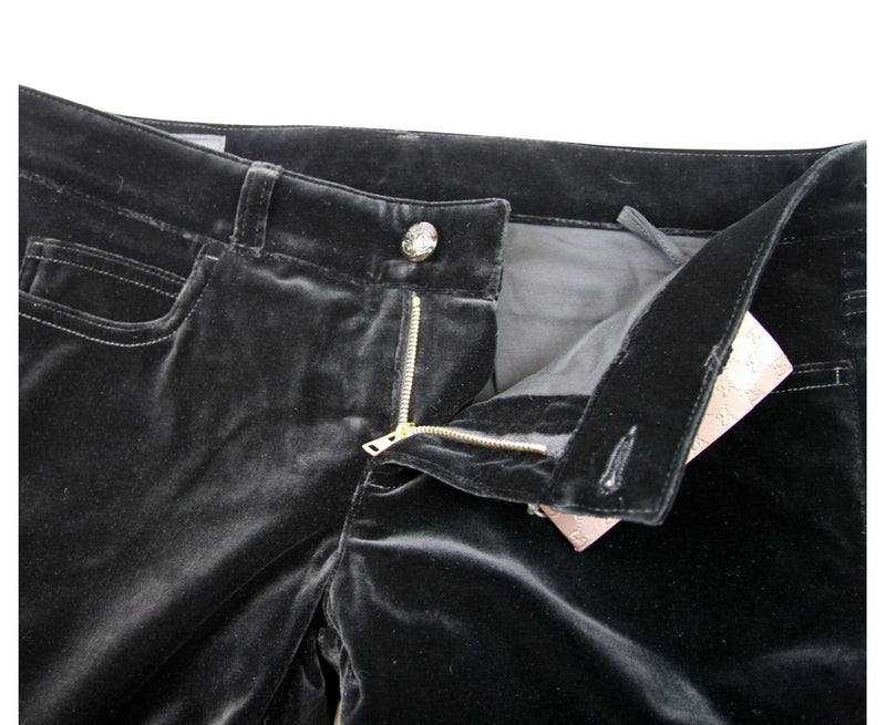 Gucci Women's Skinny Legging Black Cotton Elastane Velvet Pants With L