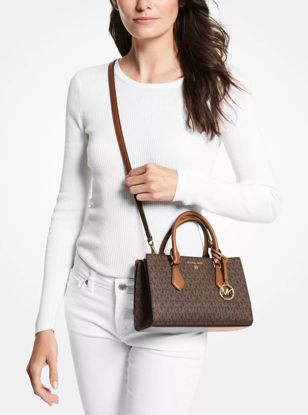 Michael Kors Women's Valerie Logo MK Center Zip Satchel Crossbody Bag