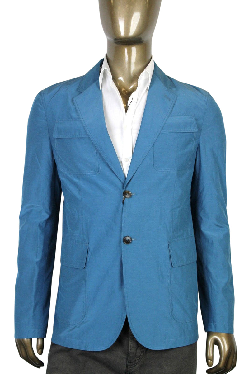 Gucci Men's Light Blazer Teal Cotton Silk Two Button Jacket