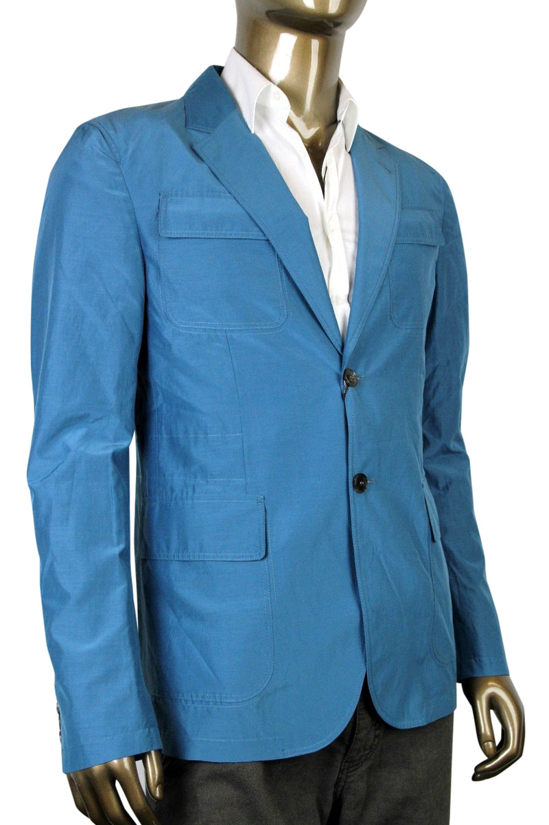 Gucci Men's Light Blazer Teal Cotton Silk Two Button Jacket