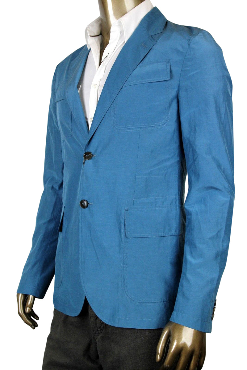 Gucci Men's Light Blazer Teal Cotton Silk Two Button Jacket