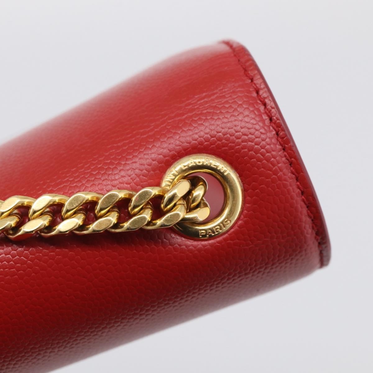 Saint Laurent Classic Monogram Flap Chain Leather Red Leather Crossbody Bag Bag (Pre-Owned)