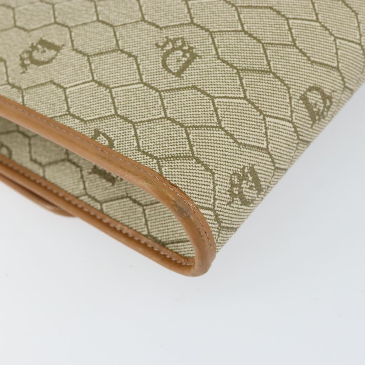 Christian Dior Vintage Honeycomb Chain Canvas Beige Canvas Shoulder Bag Bag (Pre-Owned)