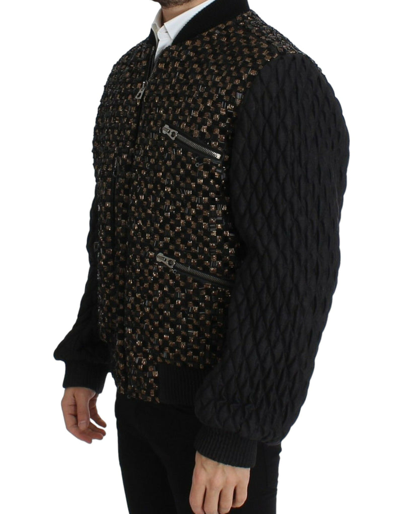Dolce & Gabbana Black Sequined Goatskin Men's Jacket