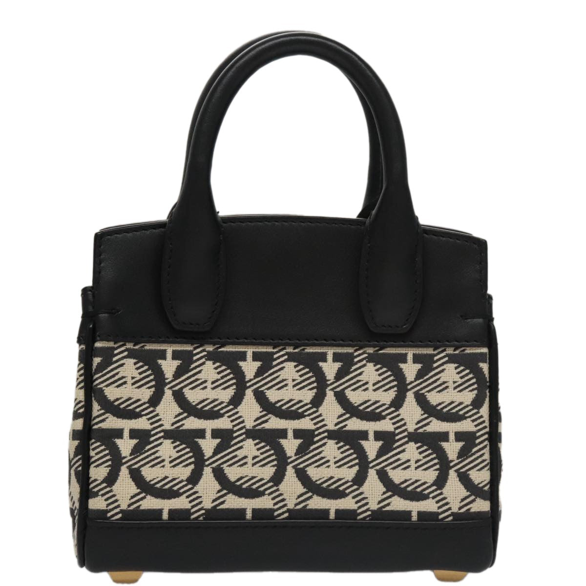 Salvatore Ferragamo Studio Satchel Gancini Jacquard And Leather Black Canvas Handbag (Pre-Owned)