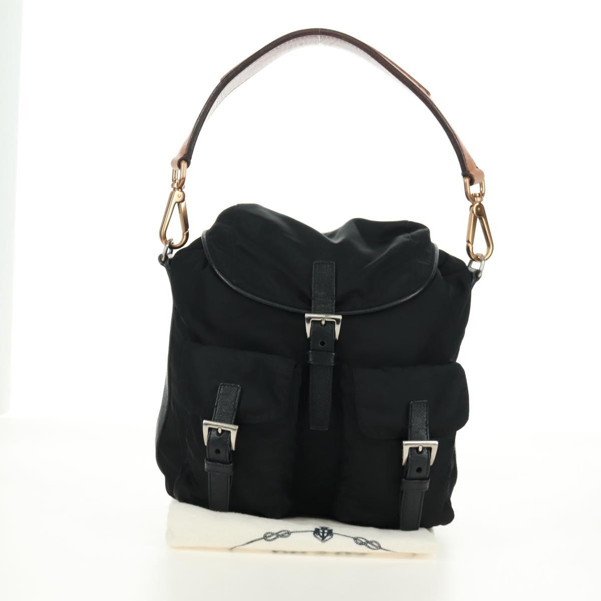 Prada Double Pocket Drawstring Tessuto Black Nylon Shoulder Bag Bag (Pre-Owned)
