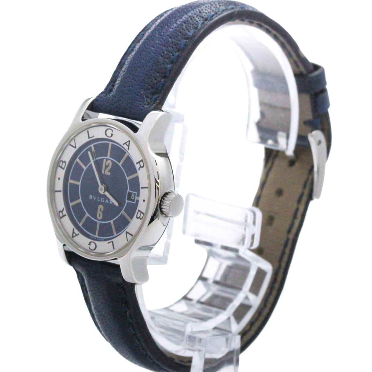 Bvlgari Solotempo Quartz Stainless Steel And Leather Watch (Pre-Owned)