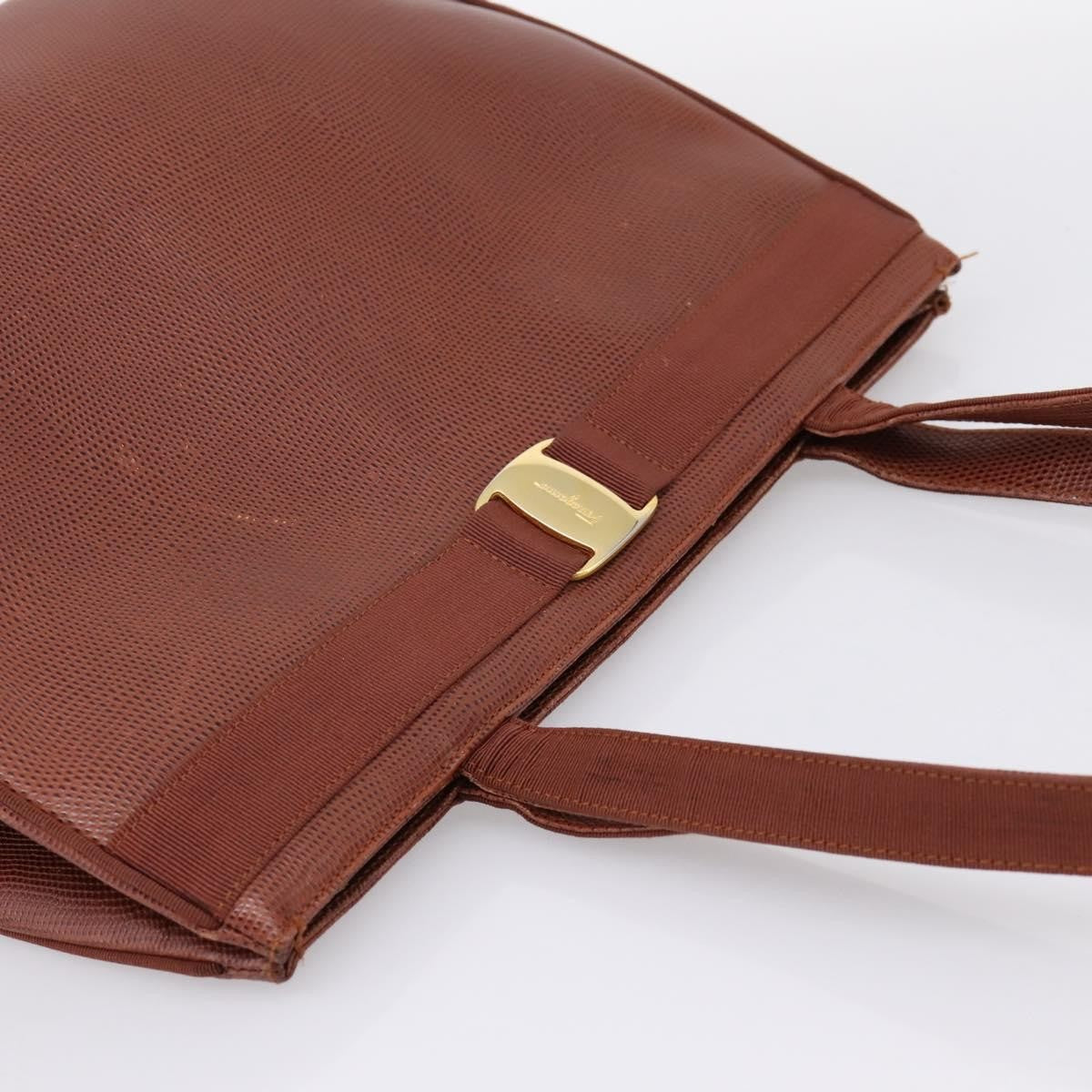 Salvatore Ferragamo Vala Tote Embossed Leather Brown Leather Tote Bag Bag (Pre-Owned)