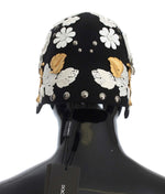 Dolce & Gabbana Black Wool White Floral Gold Leaf Women's Hat