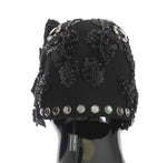 Dolce & Gabbana Black Crystal Gold Cherries Brooch Women's Hat