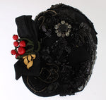 Dolce & Gabbana Black Crystal Gold Cherries Brooch Women's Hat