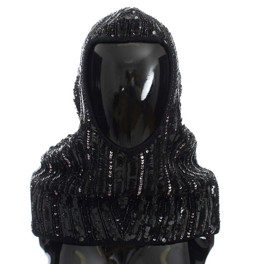 Dolce & Gabbana Black Knitted Sequin Hood Scarf Women's Hat