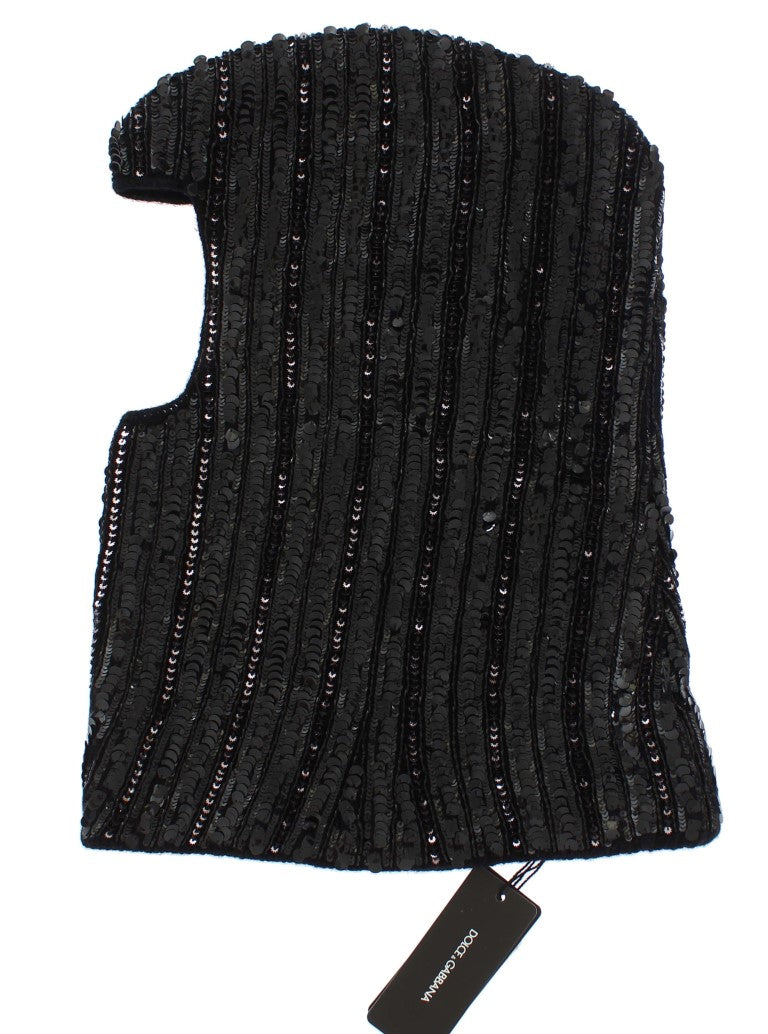 Dolce & Gabbana Black Knitted Sequin Hood Scarf Women's Hat