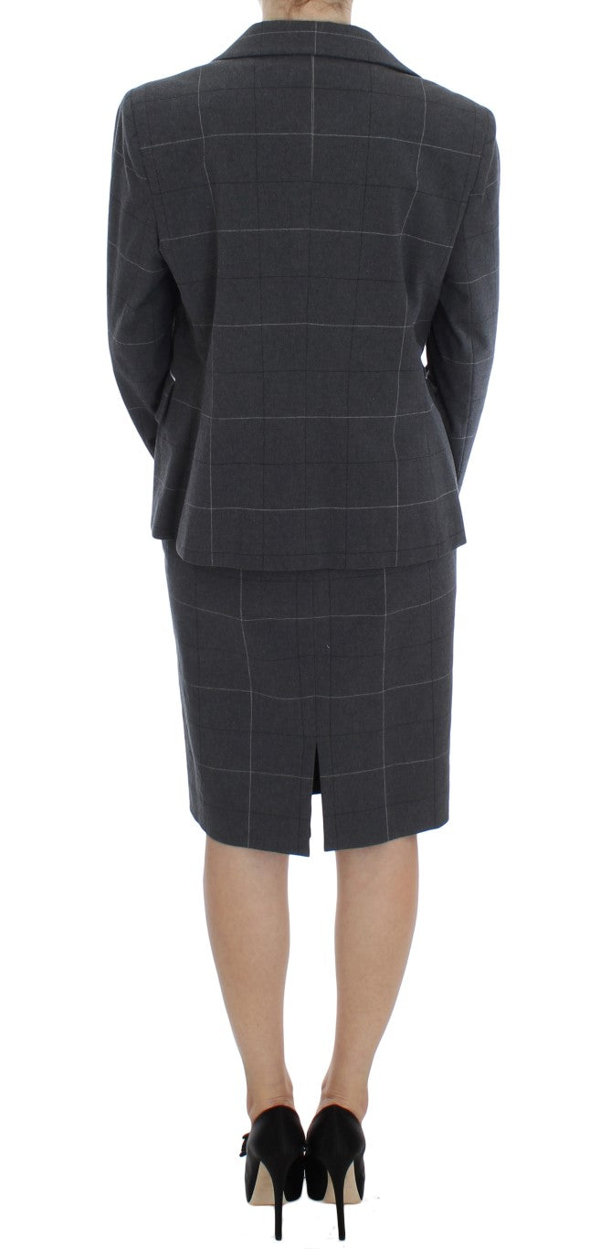 BENCIVENGA Elegant Gray Checkered Sheath Suit Women's Set