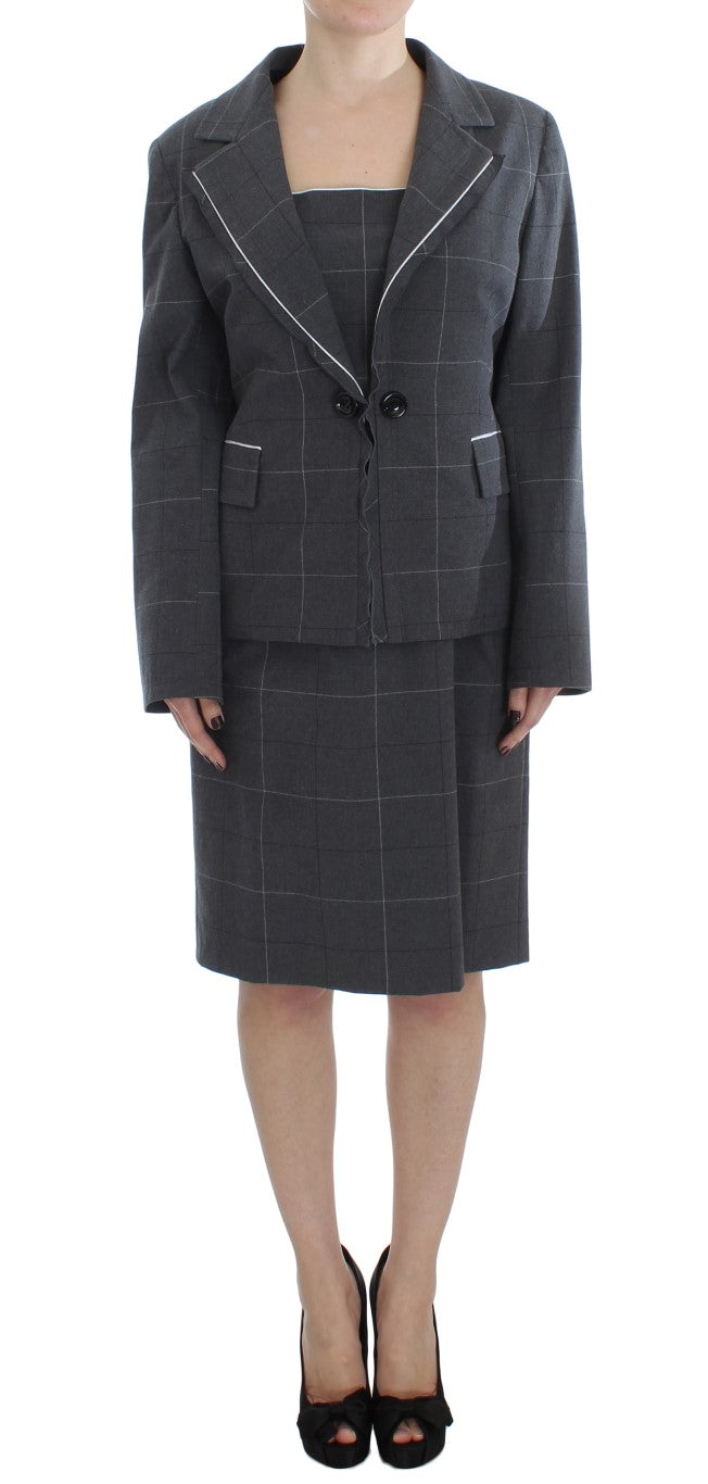 BENCIVENGA Elegant Gray Checkered Sheath Suit Women's Set
