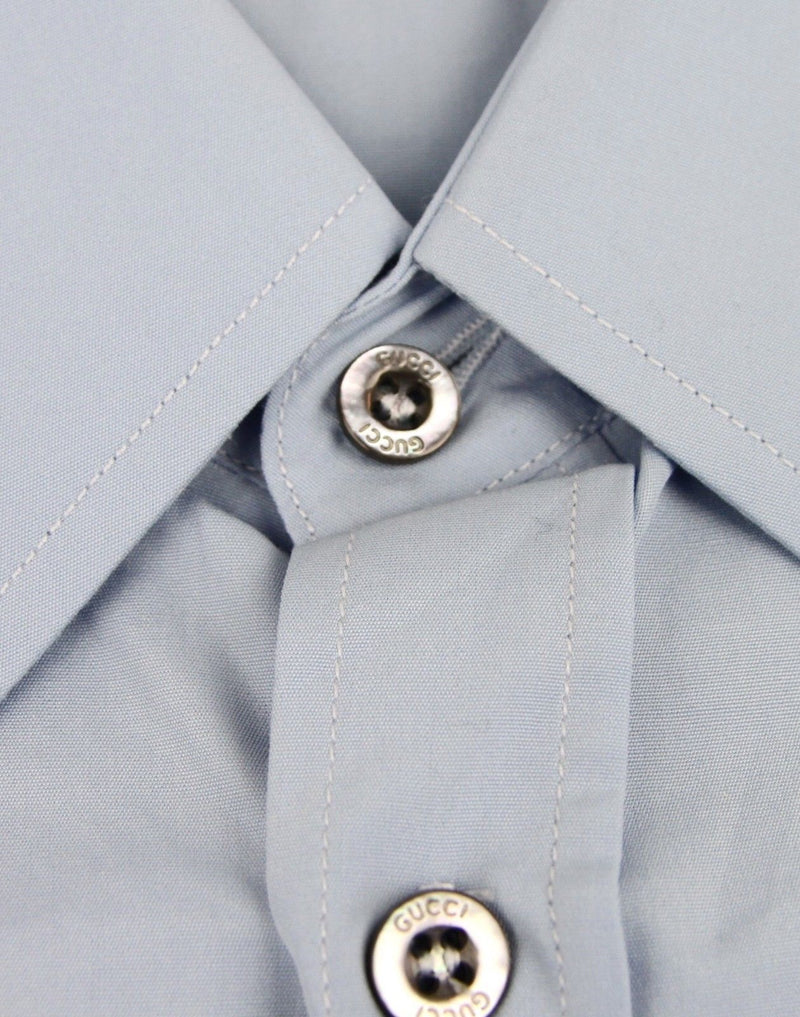 Gucci Men's Sky Blue Cotton Popeline Slim Fit Shirt