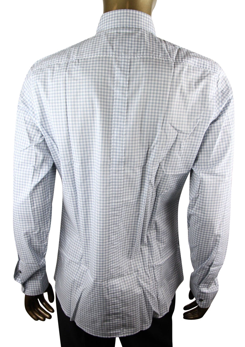 Gucci Men's Blue Topaz / White Cotton Vichy Checkered Slim Shirt