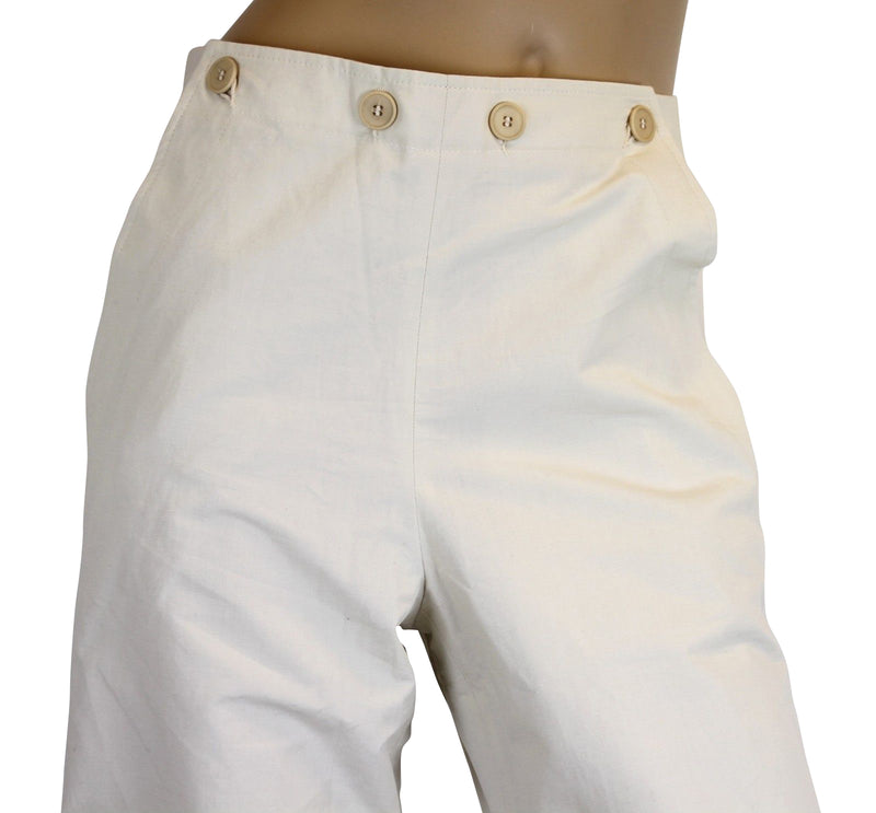 Bottega Veneta Women's Front Button Beige Cotton Flax Pants