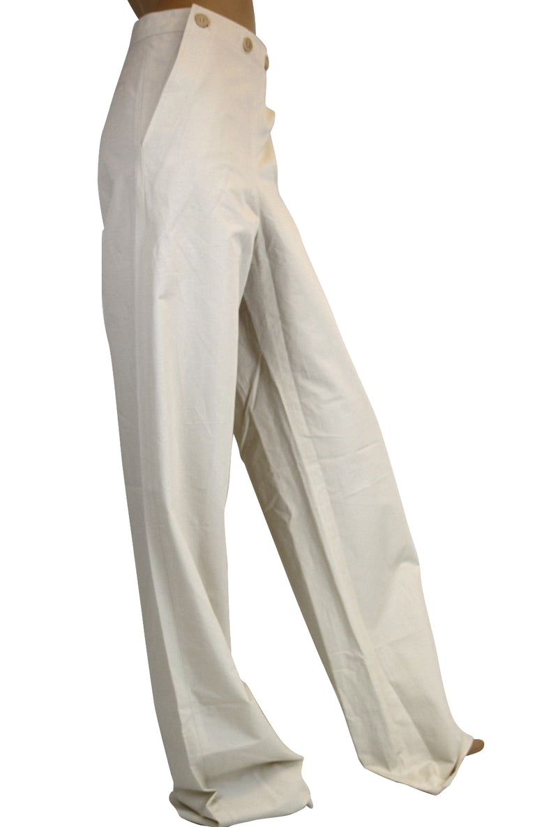 Bottega Veneta Women's Front Button Beige Cotton Flax Pants
