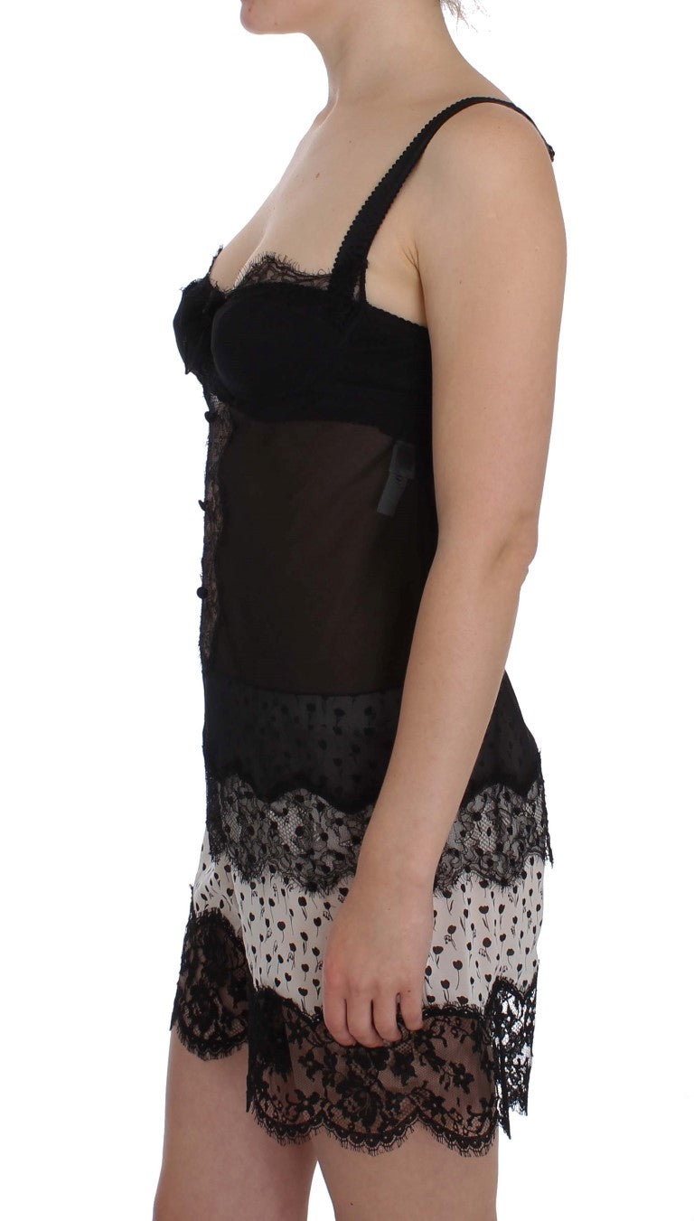 Dolce & Gabbana Black Silk Floral Lace Lingerie Women's Top