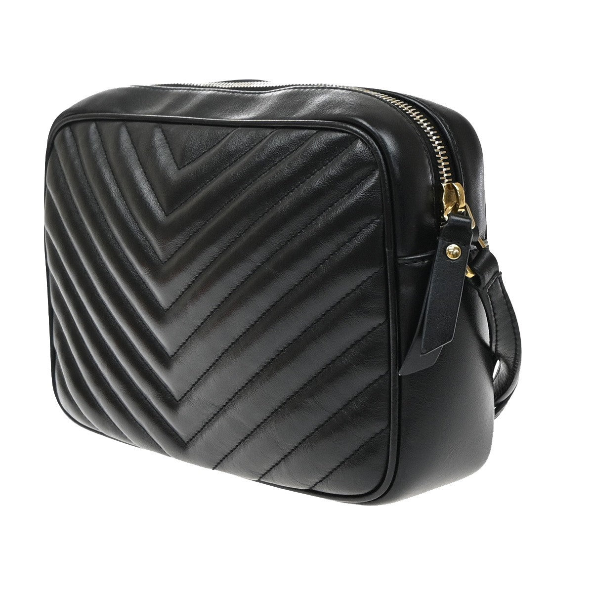 Saint Laurent Lou Camera Matelasse Chevron Leather Black Leather Handbag (Pre-Owned)