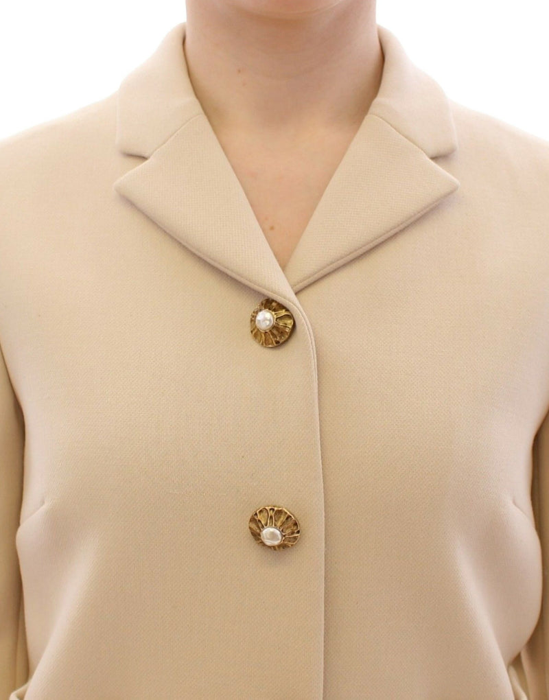 Dolce & Gabbana Beige Wool Pearl Button Jacket Blazer Women's Coat