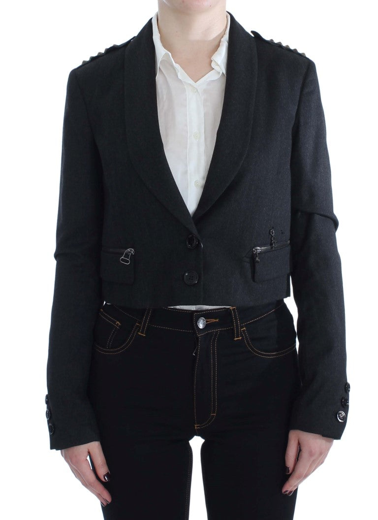 Exte Elegant Gray Gold-Buttoned Blazer Women's Jacket