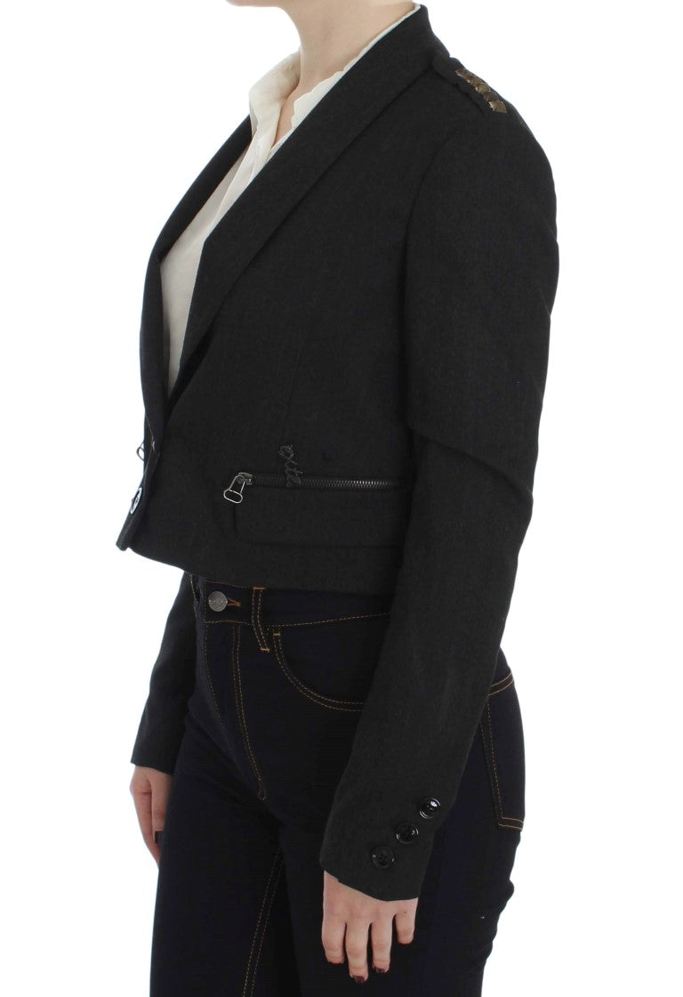 Exte Elegant Gray Gold-Buttoned Blazer Women's Jacket
