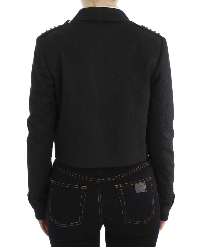 Exte Elegant Gray Gold-Buttoned Blazer Women's Jacket