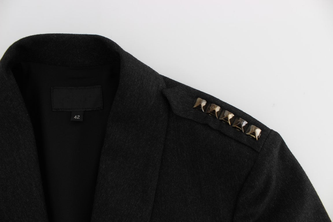 Exte Elegant Gray Gold-Buttoned Blazer Women's Jacket