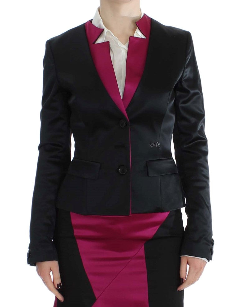 Exte Chic Black and Pink Single-Breasted Women's Blazer
